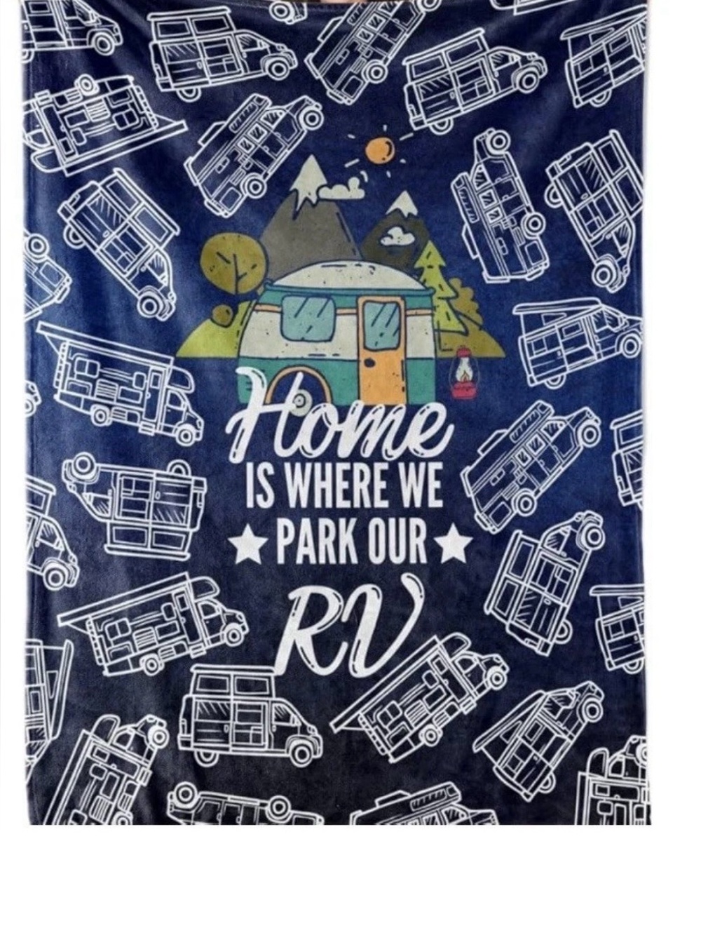 RV Camper Plush Throw Blanket - Navy Blue 'Home Is Where We Park Our RV'